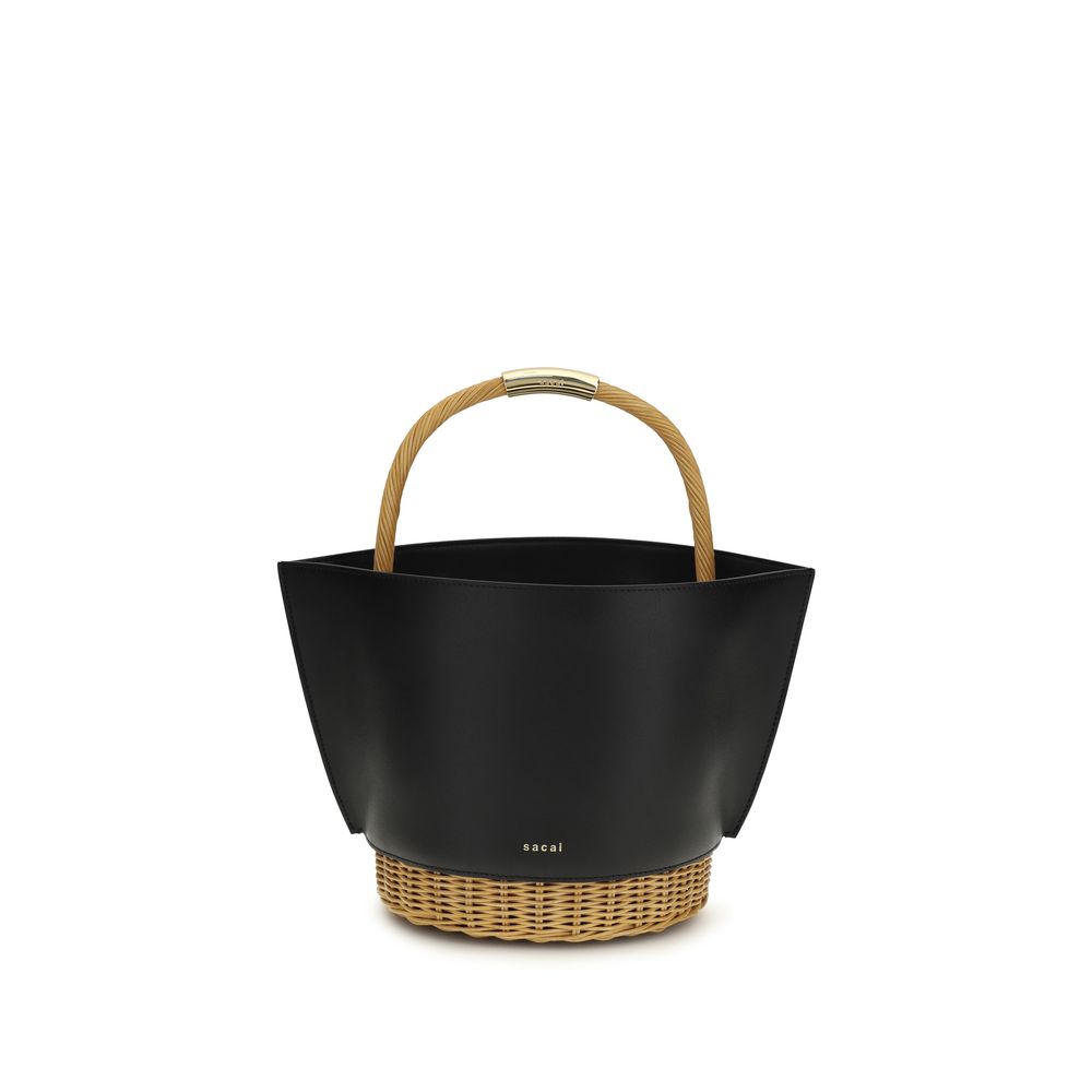 2026 New Arrival Sacai Black Calf Leather Bos Taurus Shoulder Bag