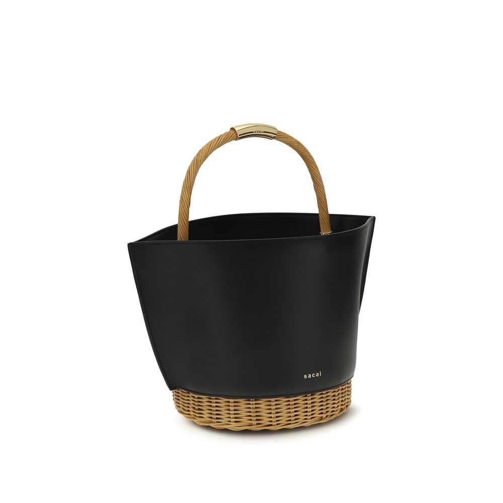 2026 New Arrival Sacai Black Calf Leather Bos Taurus Shoulder Bag