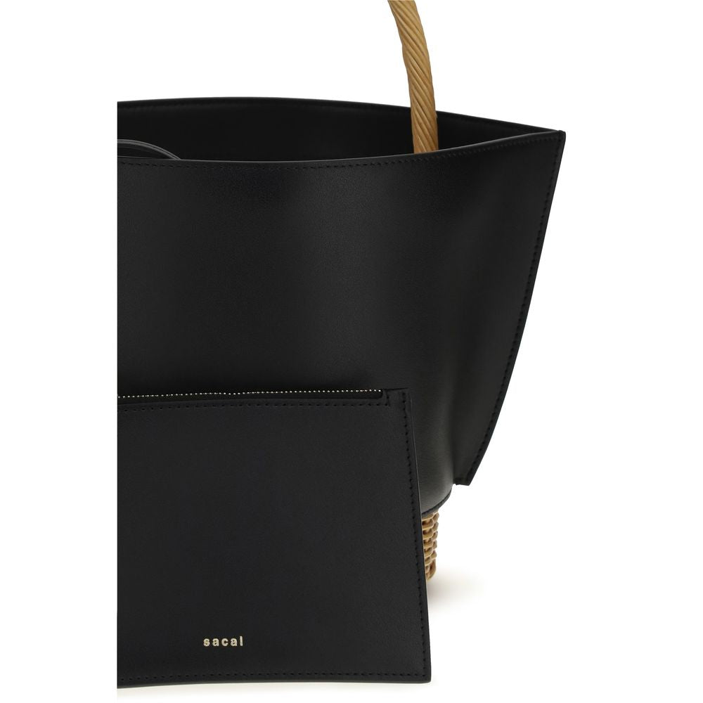 2026 New Arrival Sacai Black Calf Leather Bos Taurus Shoulder Bag