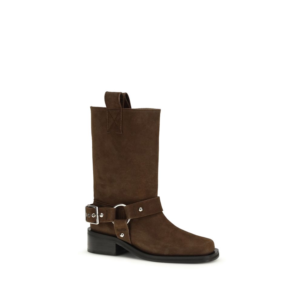 2026 New Arrival Ganni Brown Calf Leather Bos Taurus Lace-Up Boots