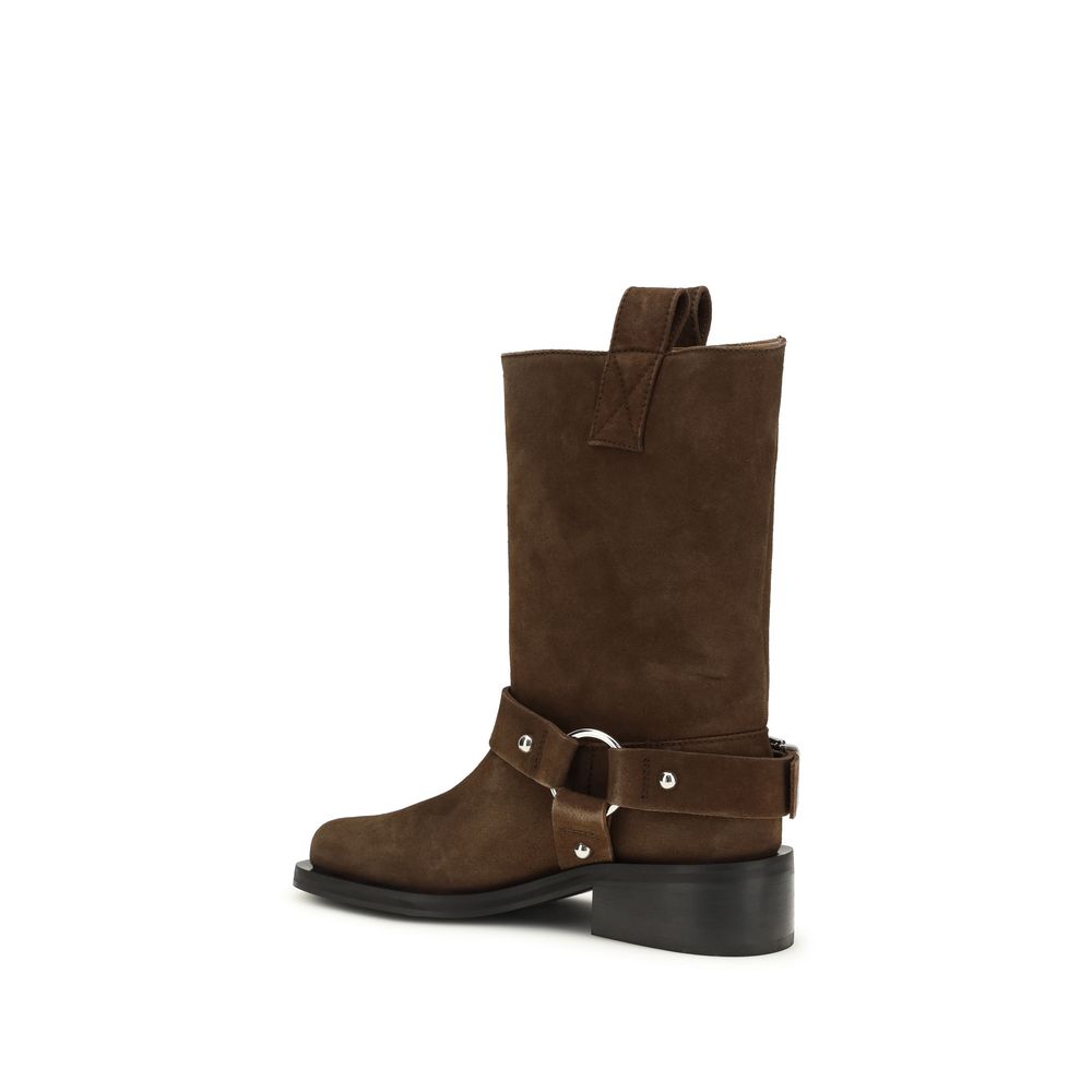 2026 New Arrival Ganni Brown Calf Leather Bos Taurus Lace-Up Boots