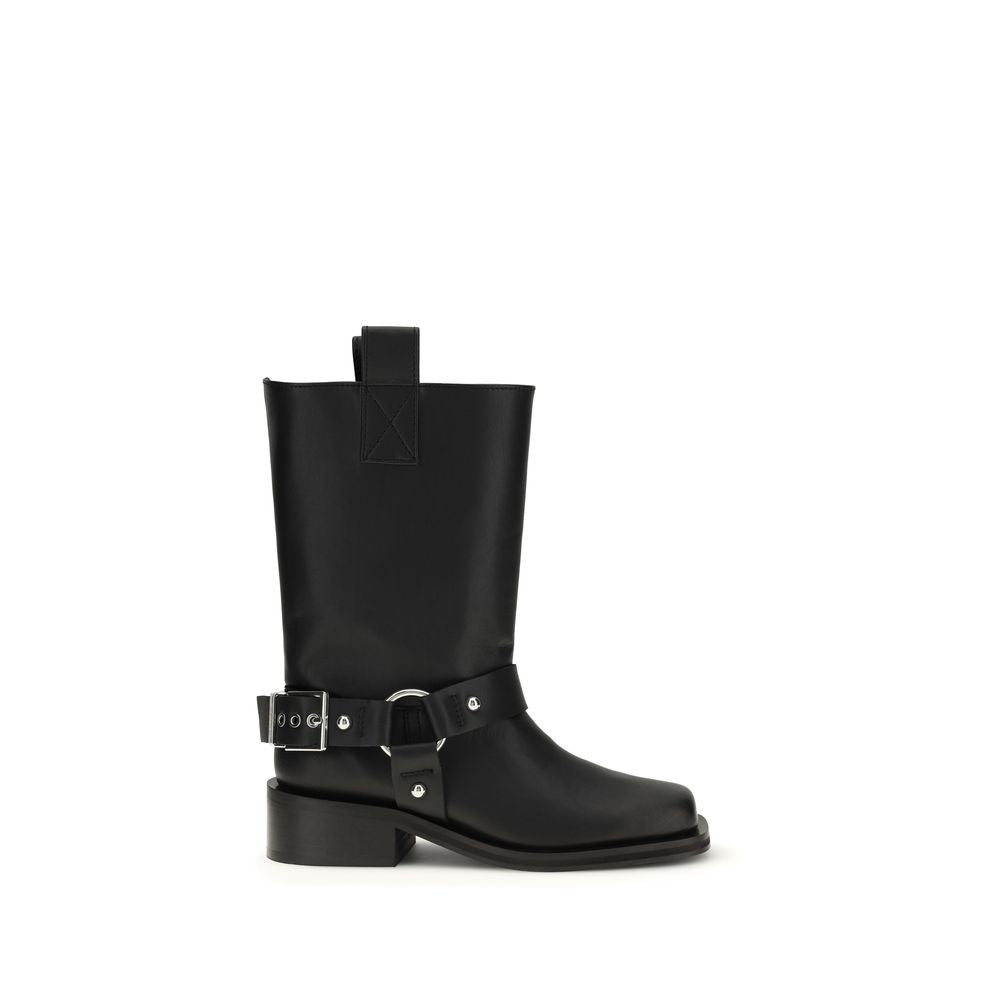 2026 New Arrival Ganni Black Calf Leather Bos Taurus Lace-Up Boots