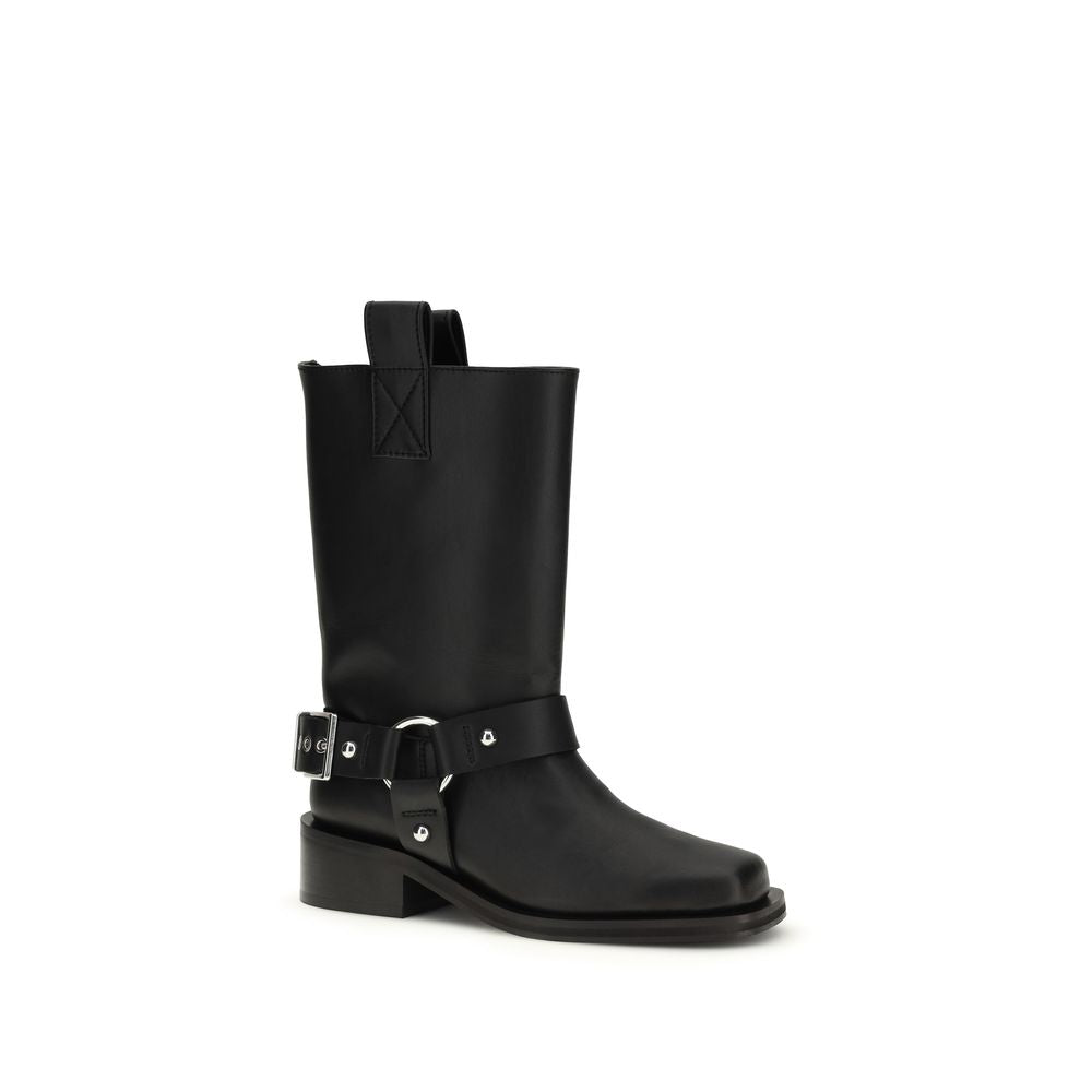 2026 New Arrival Ganni Black Calf Leather Bos Taurus Lace-Up Boots