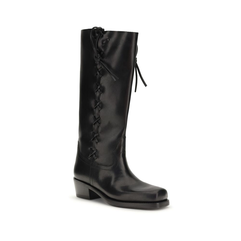 2026 New Arrival Paris Texas Black Calf Leather Bos Taurus Lace-Up Boots
