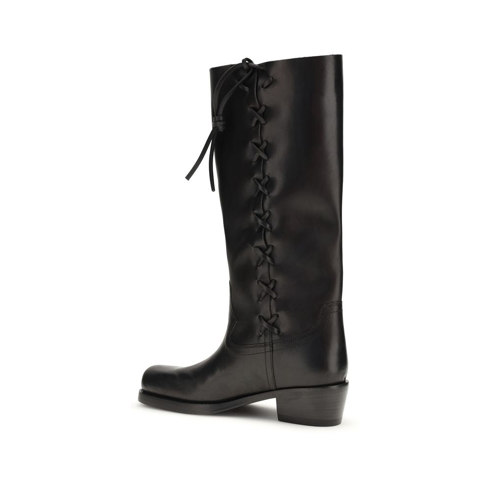 2026 New Arrival Paris Texas Black Calf Leather Bos Taurus Lace-Up Boots