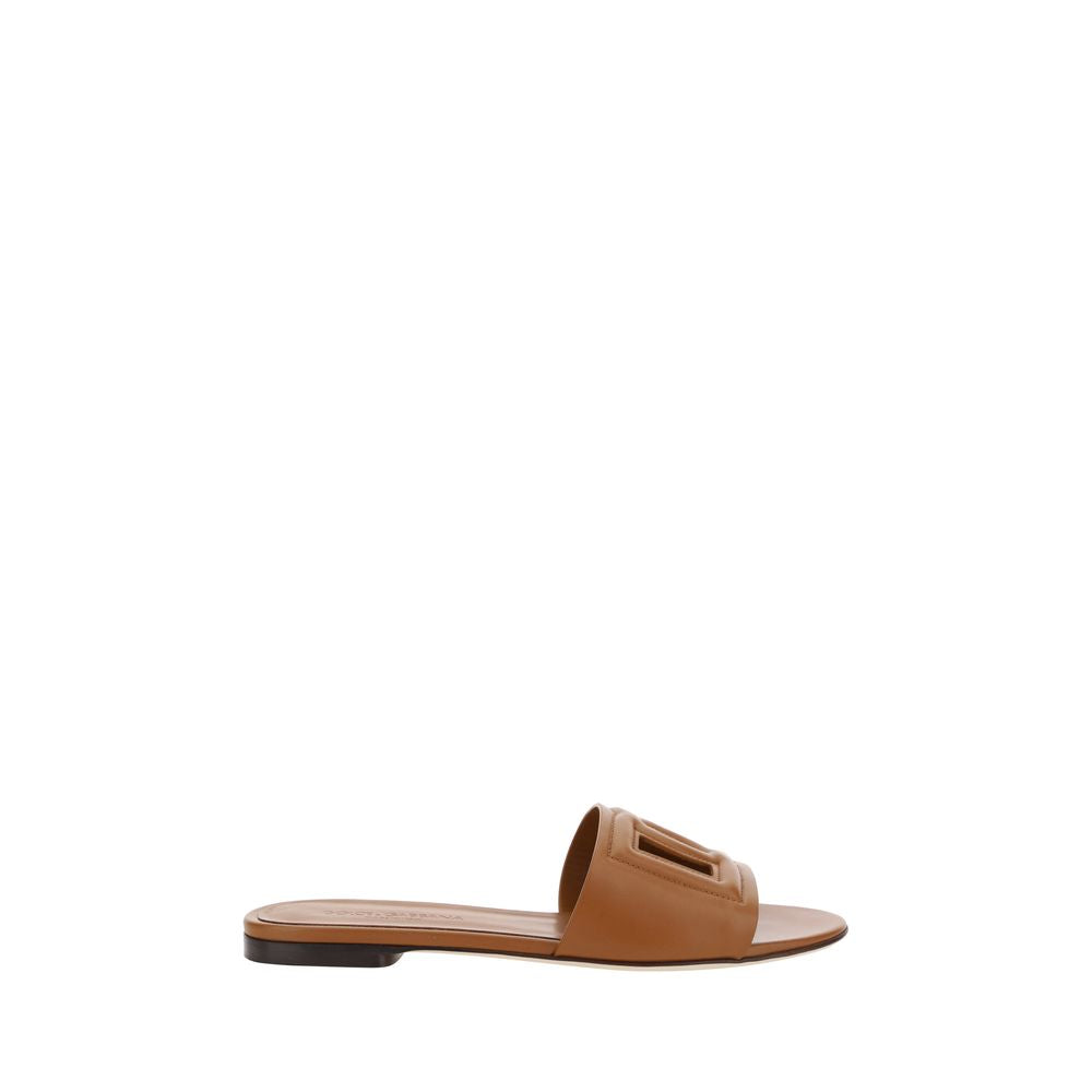 2026 New Arrival Dolce & Gabbana Brown Calf Leather Bos Taurus Flat Sandals