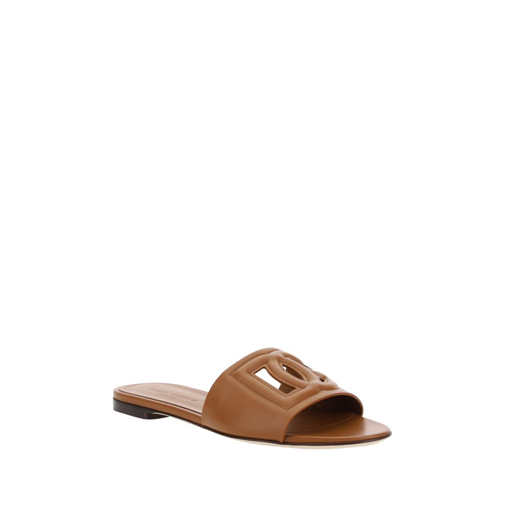 2026 New Arrival Dolce & Gabbana Brown Calf Leather Bos Taurus Flat Sandals