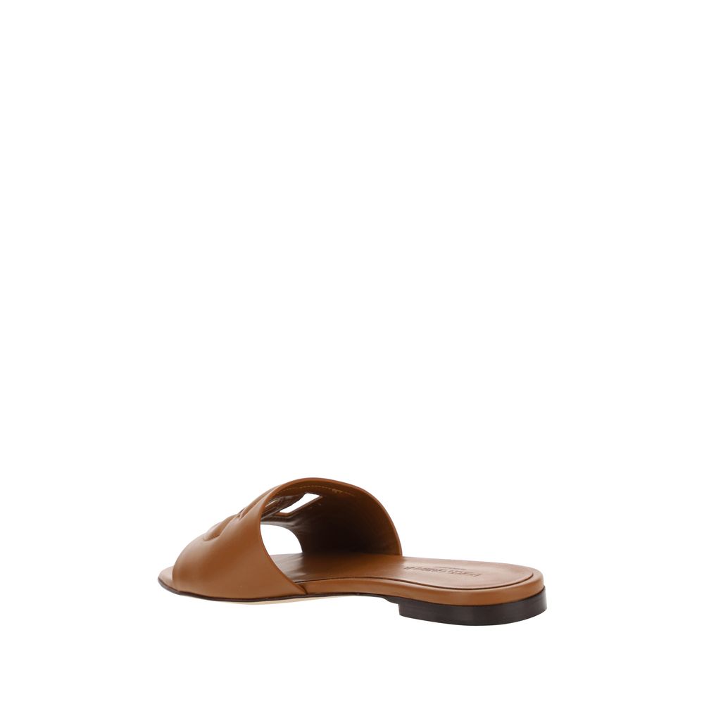 2026 New Arrival Dolce & Gabbana Brown Calf Leather Bos Taurus Flat Sandals