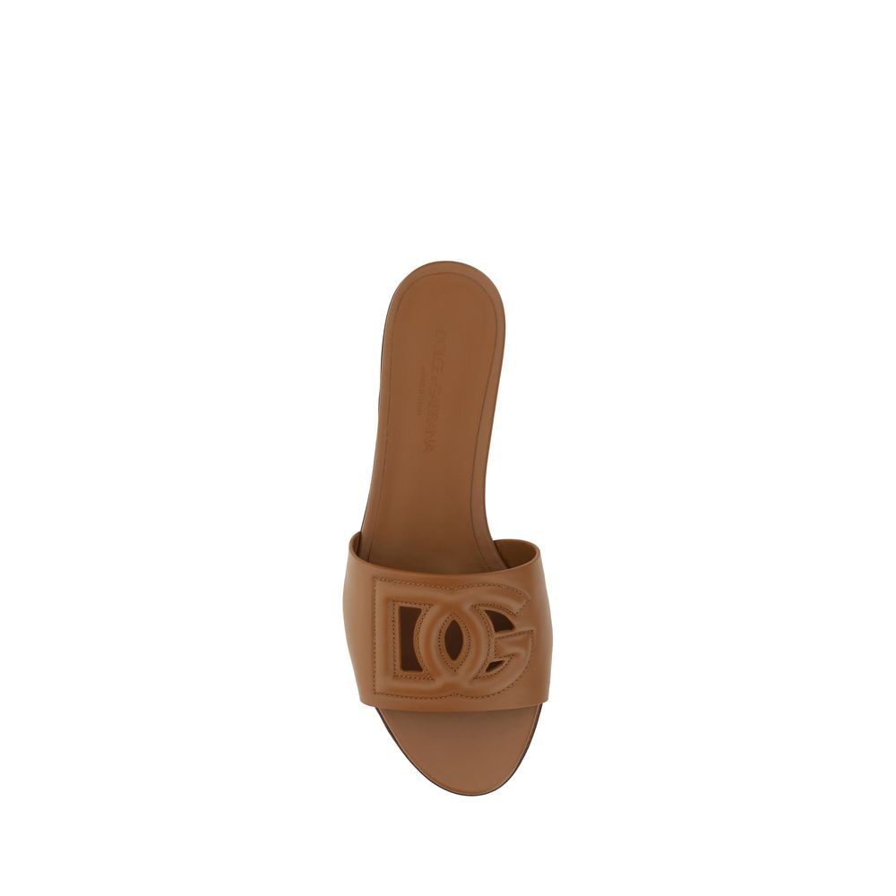2026 New Arrival Dolce & Gabbana Brown Calf Leather Bos Taurus Flat Sandals