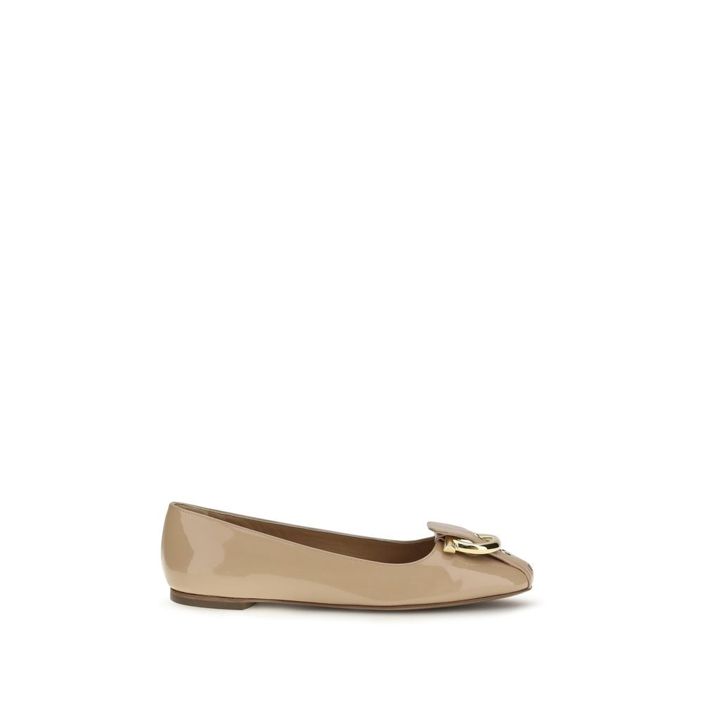2026 New Arrival Ferragamo Beige Calf Leather Bos Taurus Ballet Flats