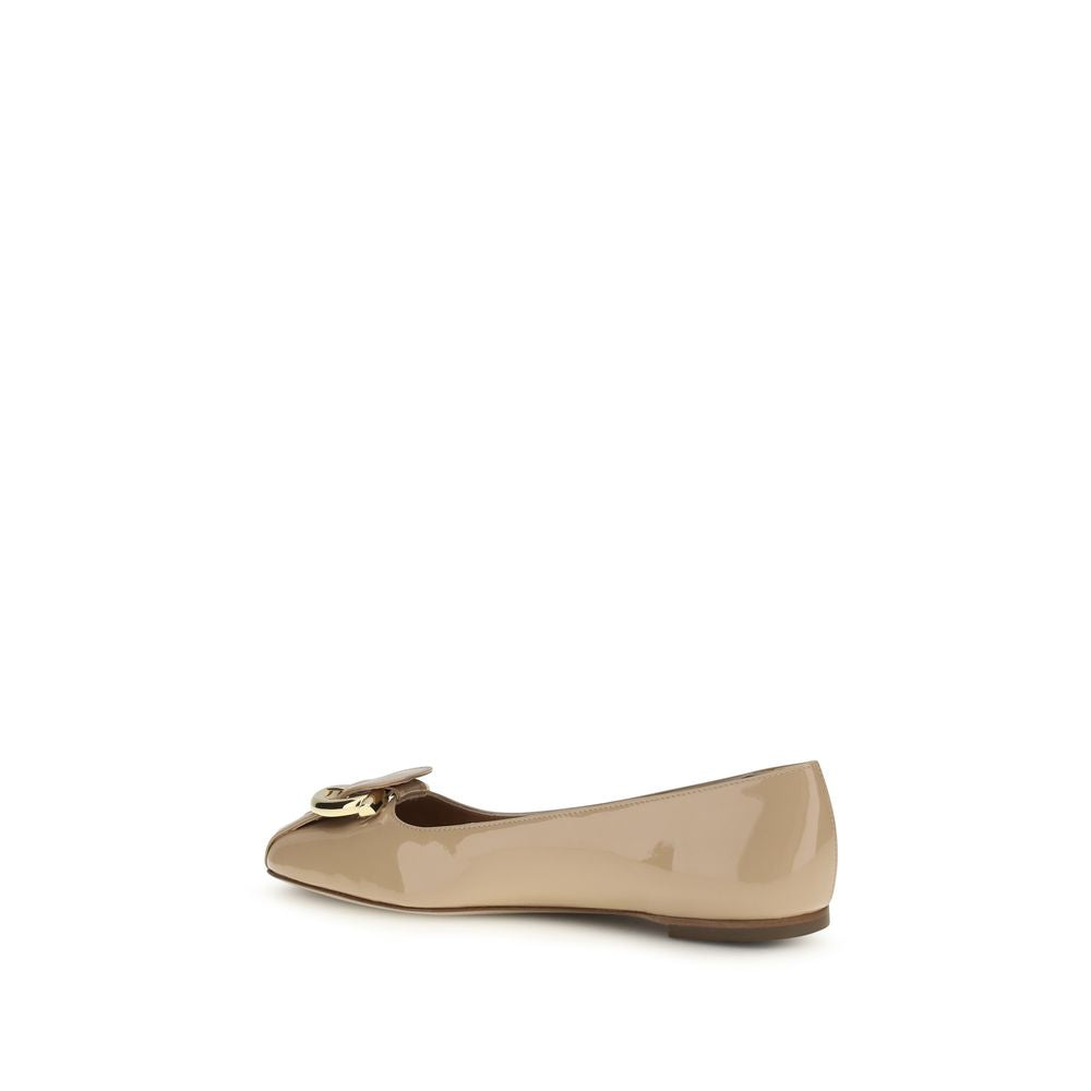 2026 New Arrival Ferragamo Beige Calf Leather Bos Taurus Ballet Flats