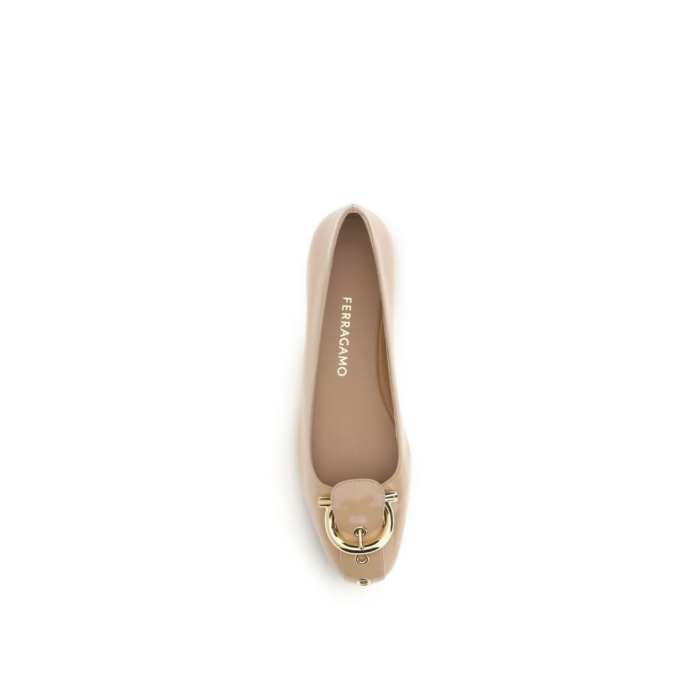2026 New Arrival Ferragamo Beige Calf Leather Bos Taurus Ballet Flats