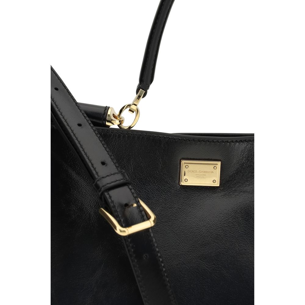 2026 New Arrival Dolce & Gabbana Black Calf Leather Bos Taurus Shoulder Bag