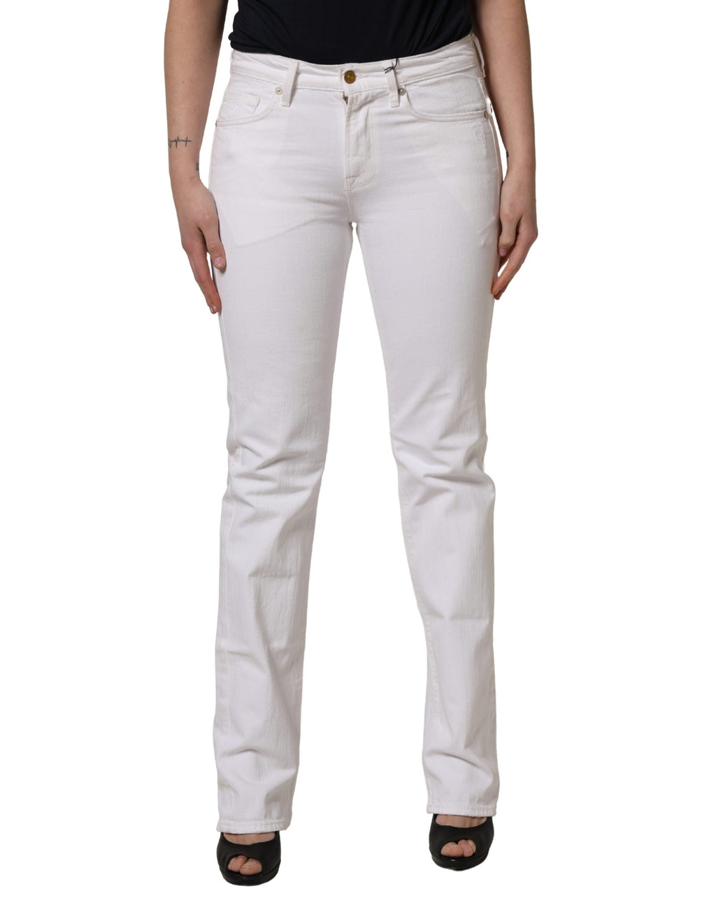 2026 New Arrival 7 For All Mankind White Mid Waisted Skinny Denim Trouser Jeans