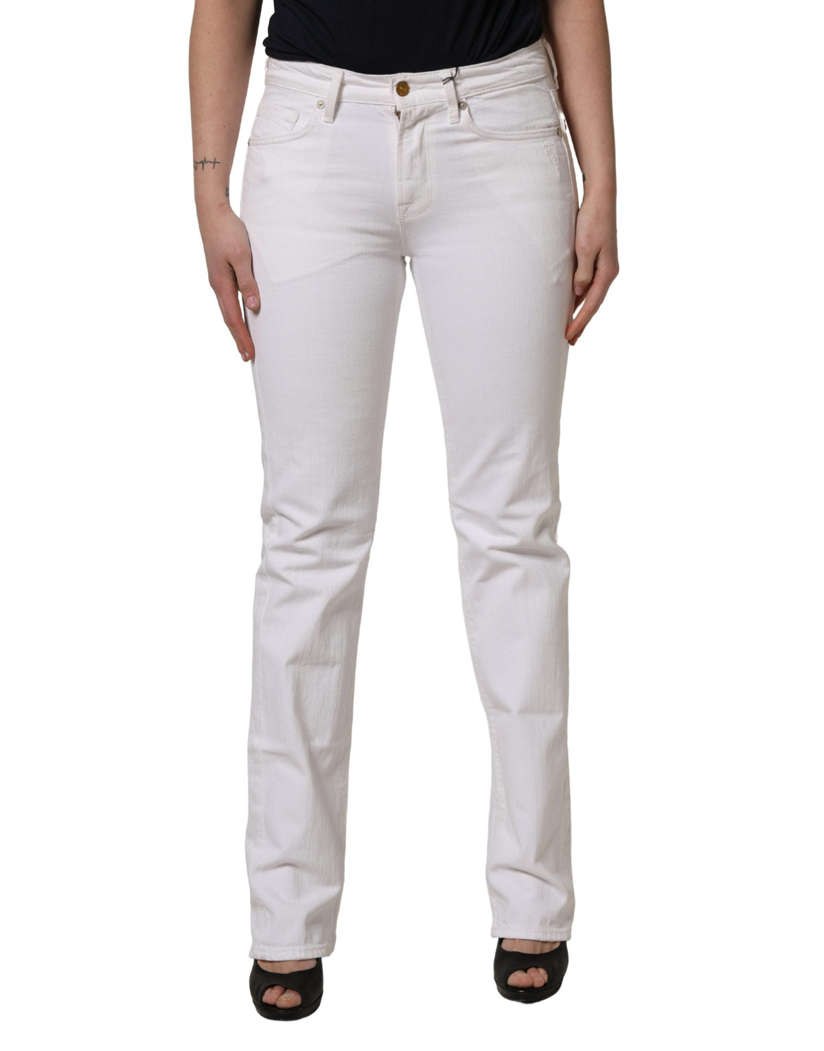 2026 New Arrival 7 For All Mankind White Mid Waisted Skinny Denim Trouser Jeans