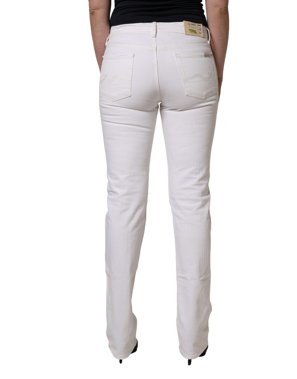 2026 New Arrival 7 For All Mankind White Mid Waisted Skinny Denim Trouser Jeans