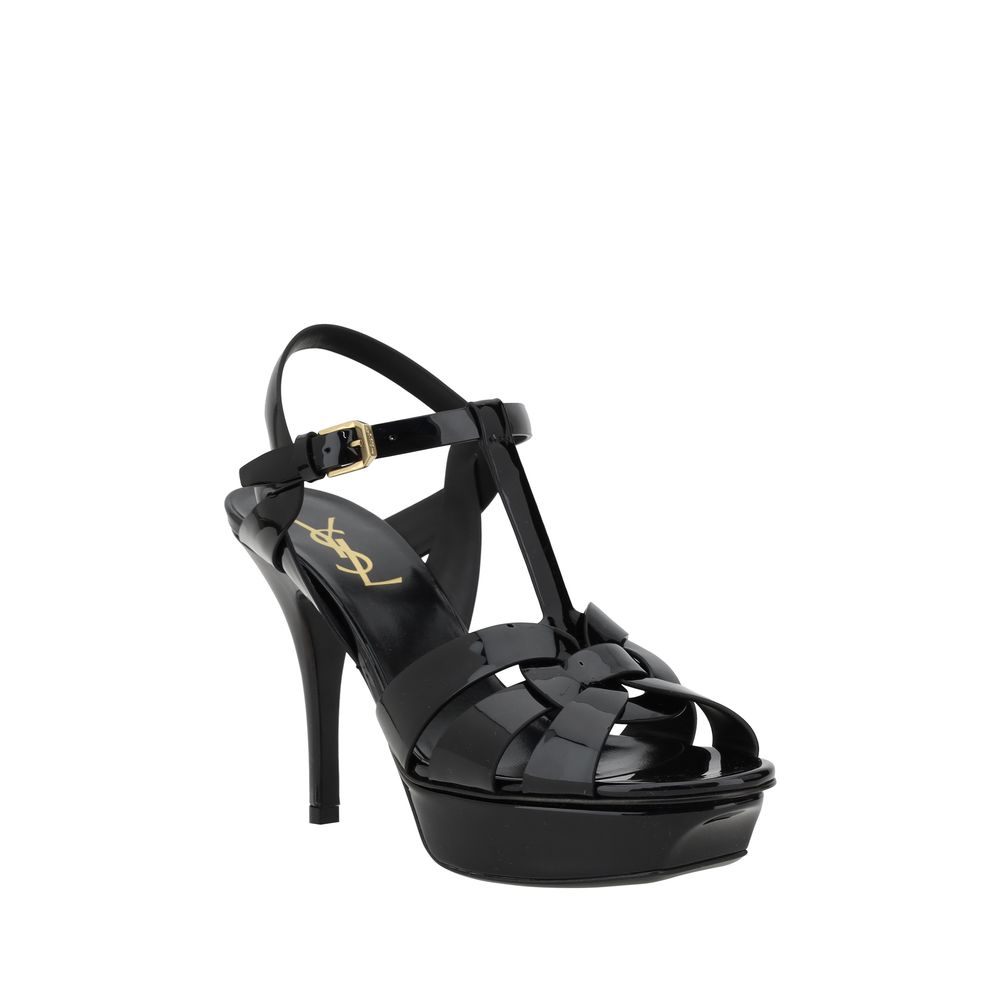 2026 New Arrival Saint Laurent Black Calf Leather Bos Taurus Stiletto Heel Sandals