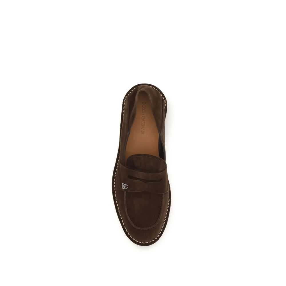 2026 New Arrival Dolce & Gabbana Brown Calf Leather Bos Taurus Slip-On Loafers