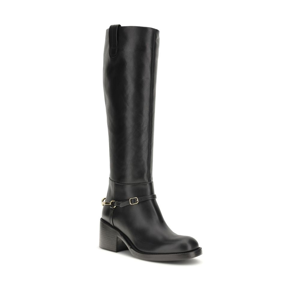 2026 New Arrival Chloé Black Calf Leather Bos Taurus Lace-Up Boots