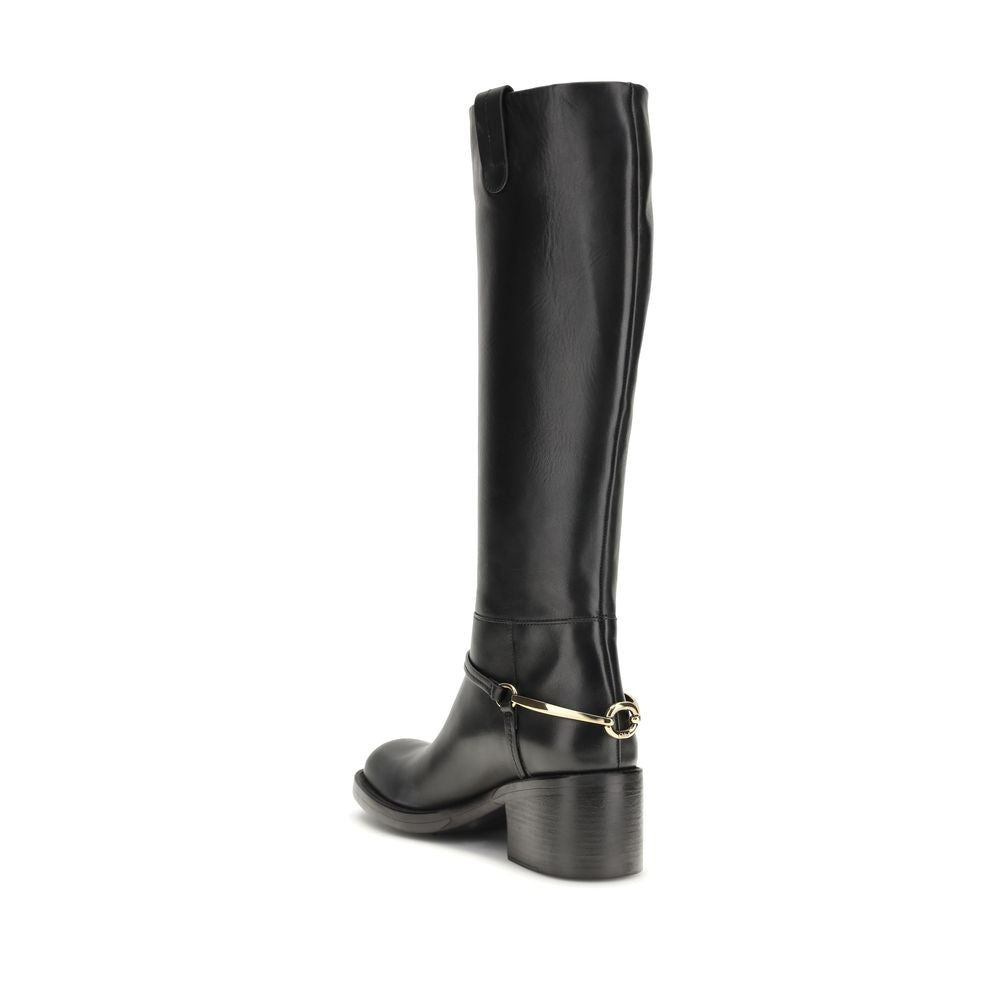 2026 New Arrival Chloé Black Calf Leather Bos Taurus Lace-Up Boots