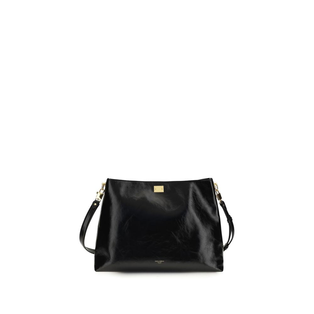 2026 New Arrival Dolce & Gabbana Black Calf Leather Bos Taurus Shoulder Bag
