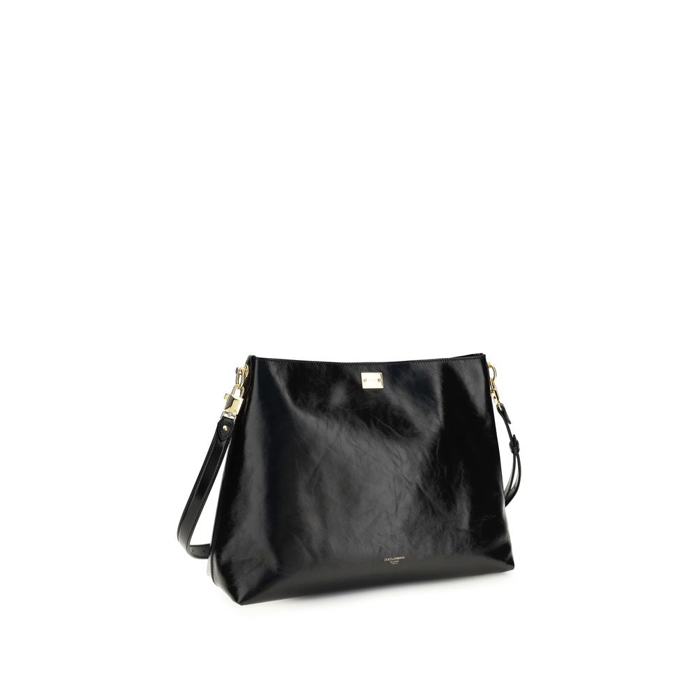 2026 New Arrival Dolce & Gabbana Black Calf Leather Bos Taurus Shoulder Bag