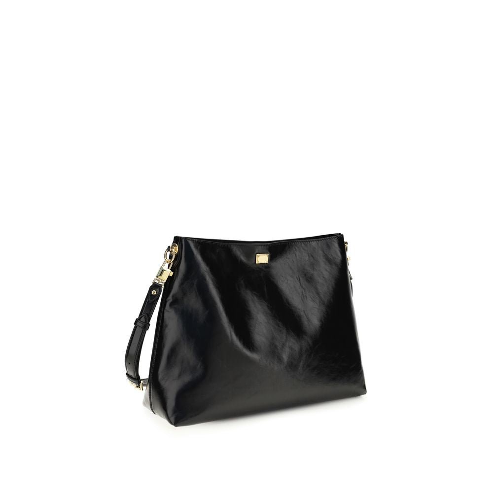 2026 New Arrival Dolce & Gabbana Black Calf Leather Bos Taurus Shoulder Bag