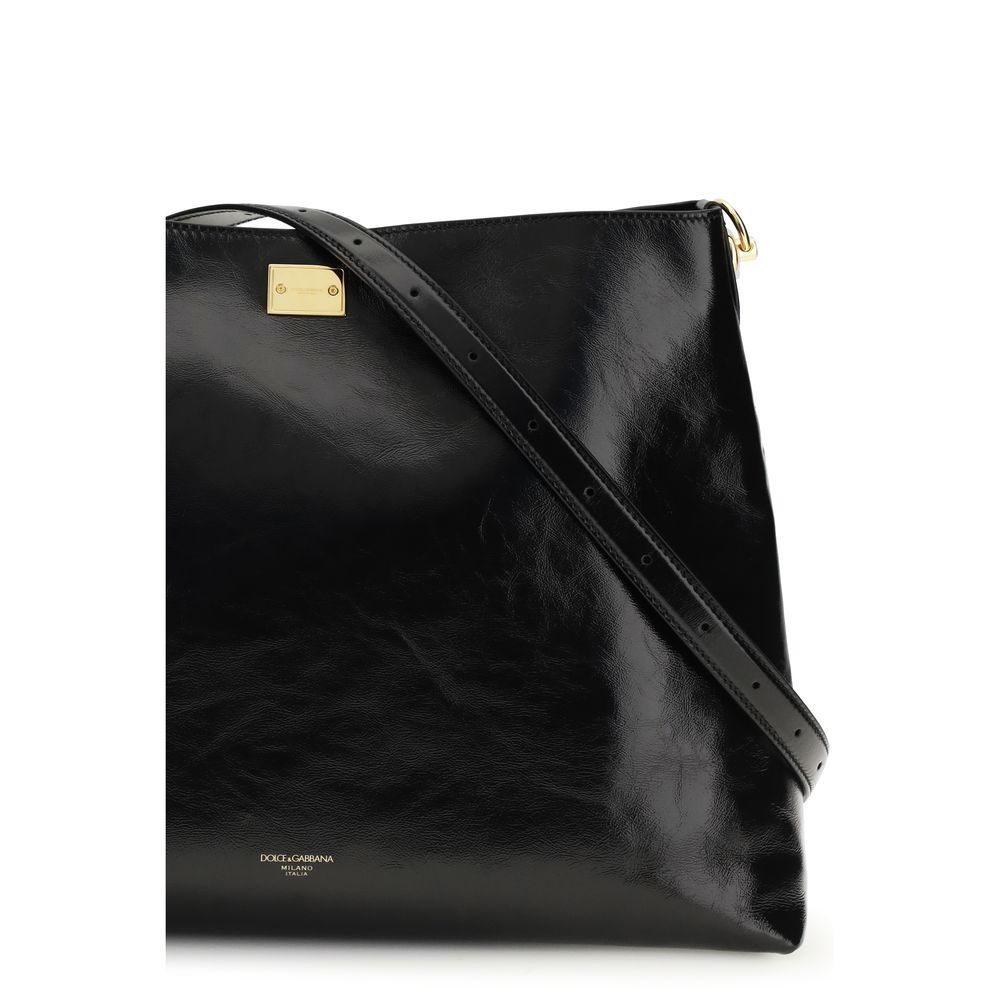 2026 New Arrival Dolce & Gabbana Black Calf Leather Bos Taurus Shoulder Bag