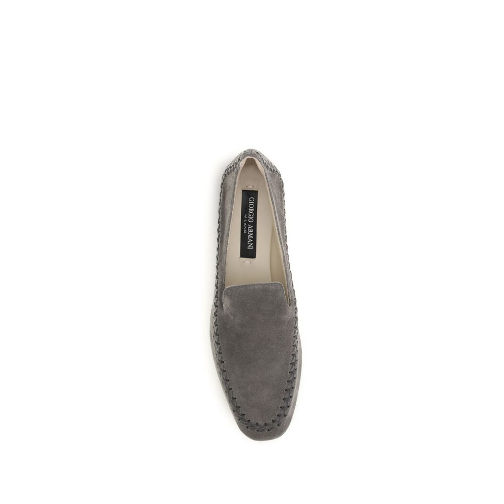2026 New Arrival Giorgio Armani Gray Calf Leather Bos Taurus Slip-On Loafers