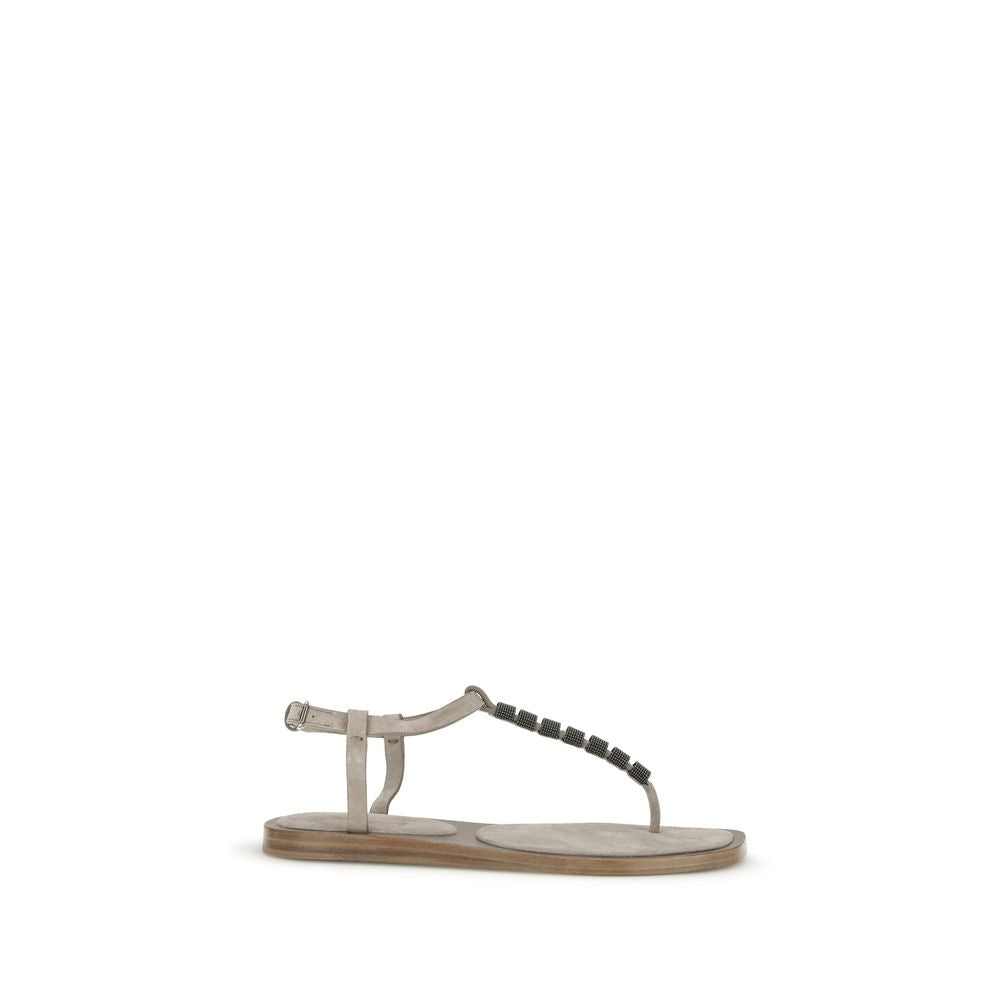 2026 New Arrival Brunello Cucinelli Blue Calf Leather Bos Taurus Strap-On Sandals
