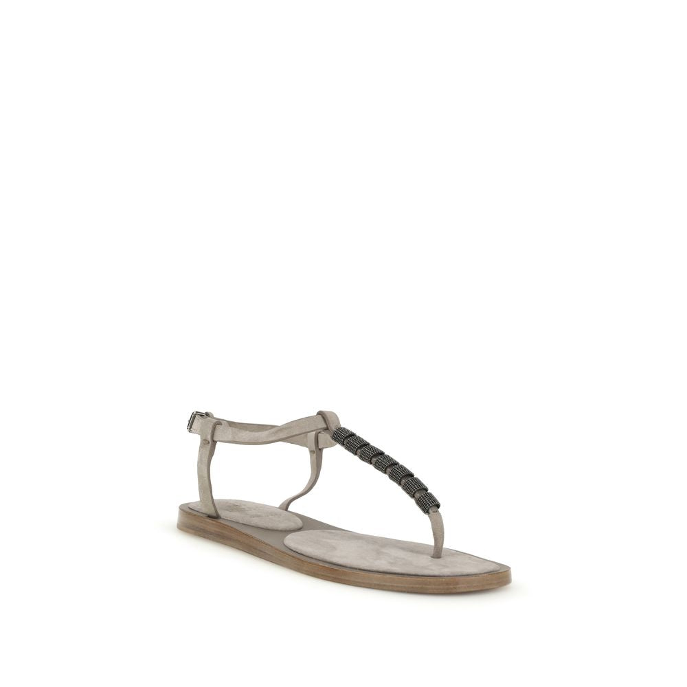 2026 New Arrival Brunello Cucinelli Blue Calf Leather Bos Taurus Strap-On Sandals