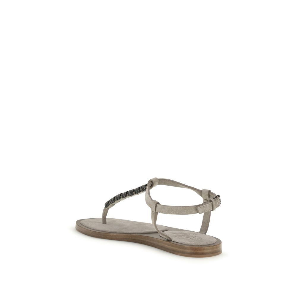2026 New Arrival Brunello Cucinelli Blue Calf Leather Bos Taurus Strap-On Sandals
