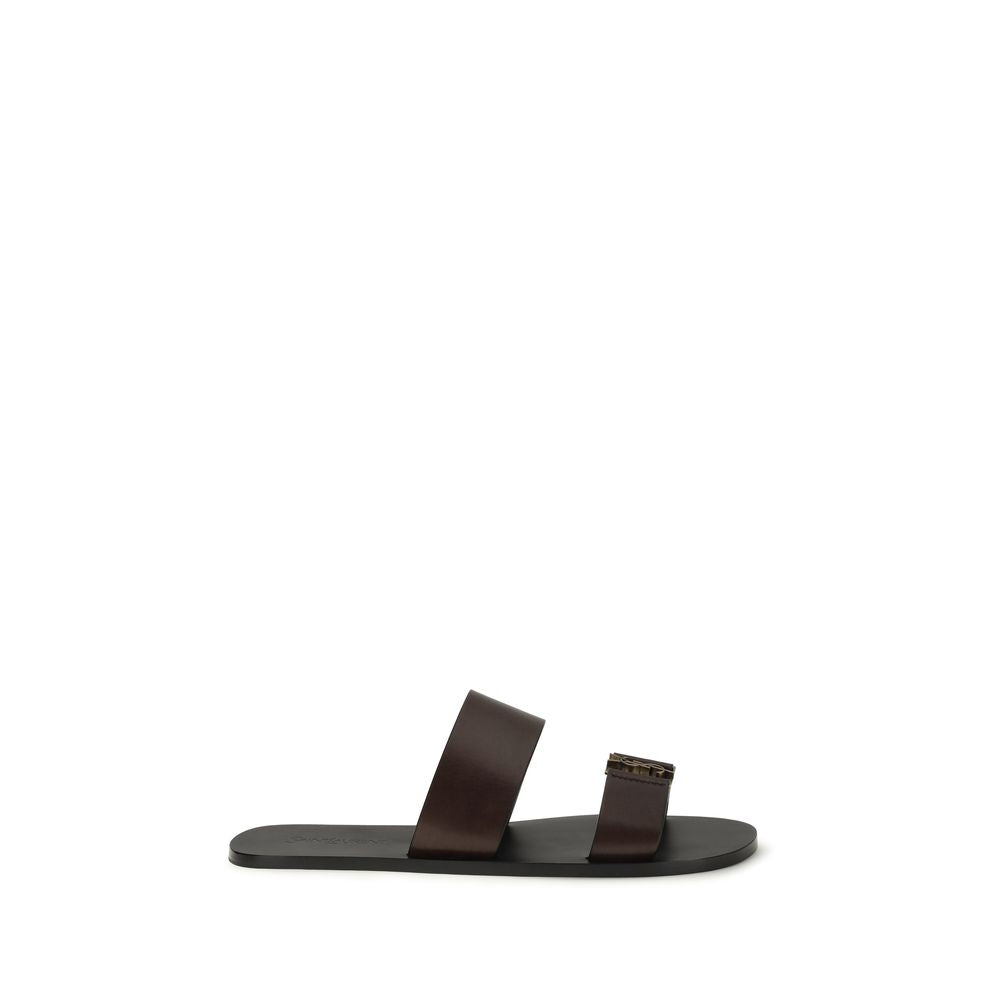 2026 New Arrival Saint Laurent Brown Calf Leather Bos Taurus Flat Sandals