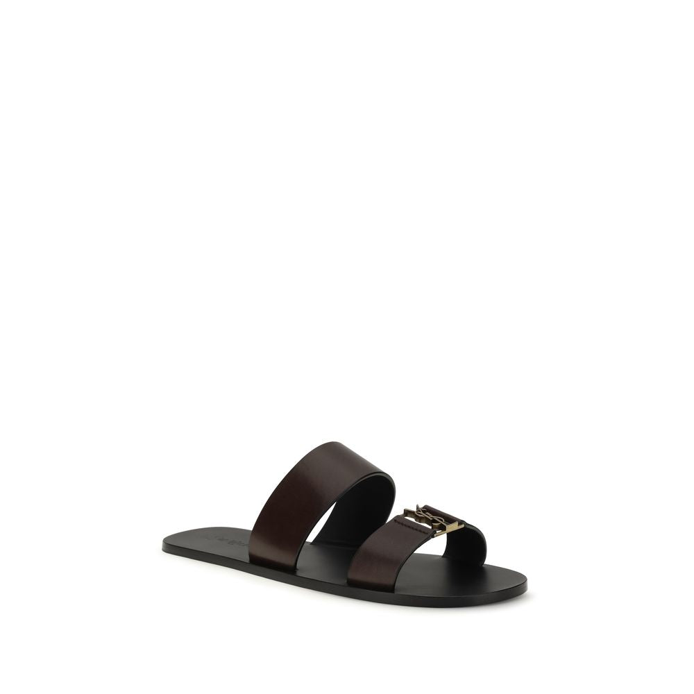 2026 New Arrival Saint Laurent Brown Calf Leather Bos Taurus Flat Sandals