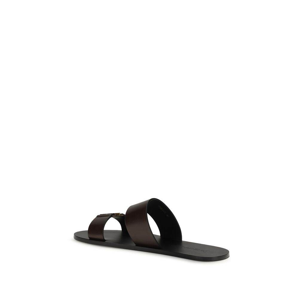 2026 New Arrival Saint Laurent Brown Calf Leather Bos Taurus Flat Sandals