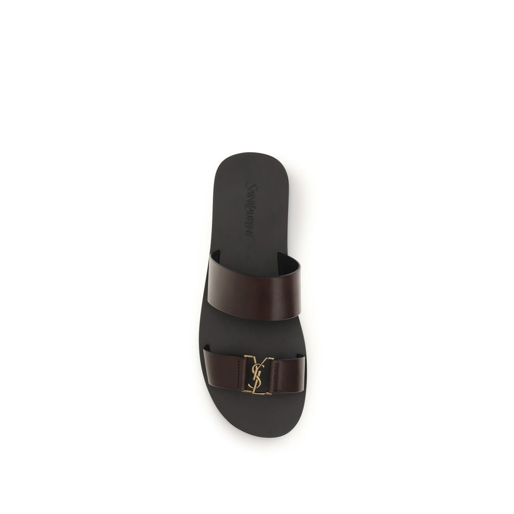 2026 New Arrival Saint Laurent Brown Calf Leather Bos Taurus Flat Sandals