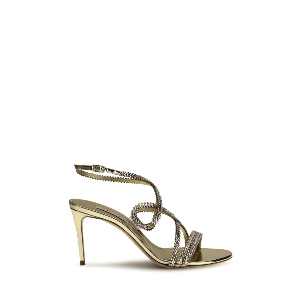 2026 New Arrival Casadei Gold Calf Leather Bos Taurus Stiletto Heel Sandals
