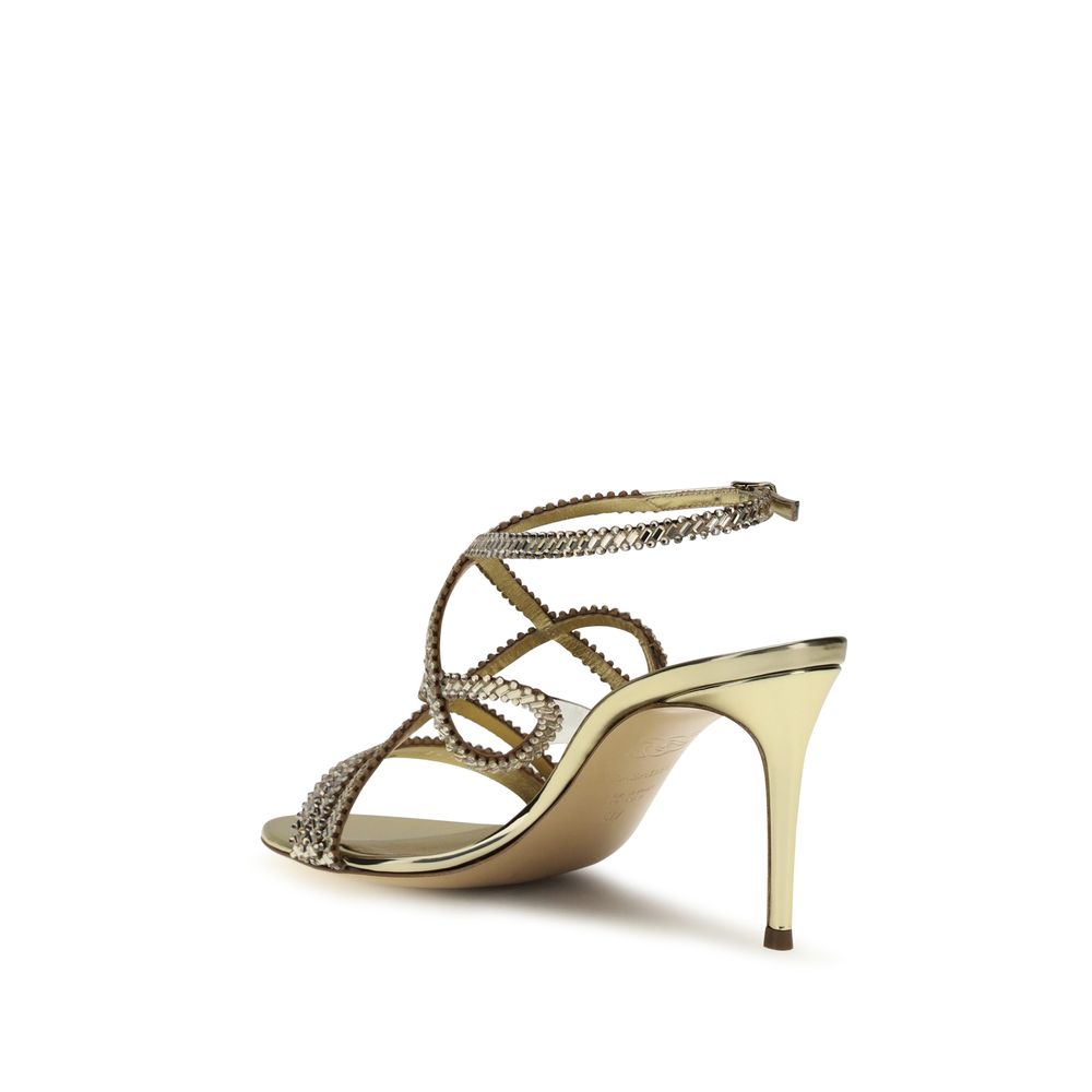 2026 New Arrival Casadei Gold Calf Leather Bos Taurus Stiletto Heel Sandals