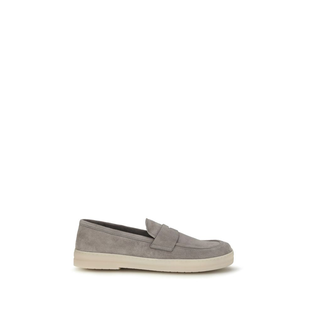 2026 New Arrival Prada Gray Calf Leather Bos Taurus Slip-On Loafers