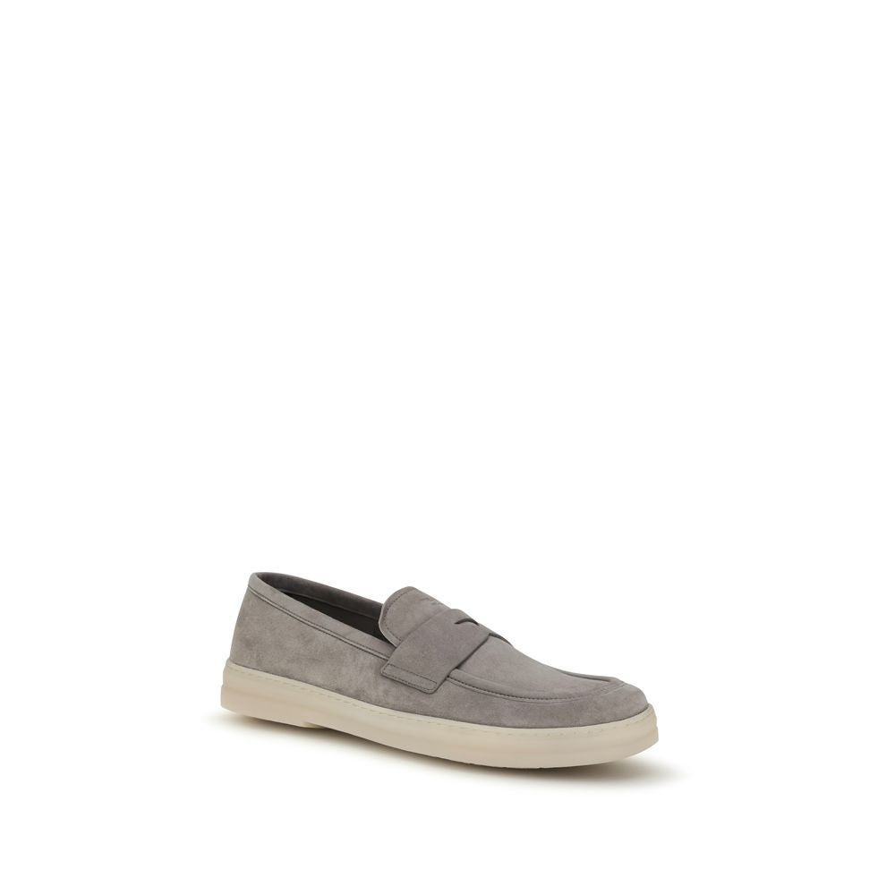 2026 New Arrival Prada Gray Calf Leather Bos Taurus Slip-On Loafers