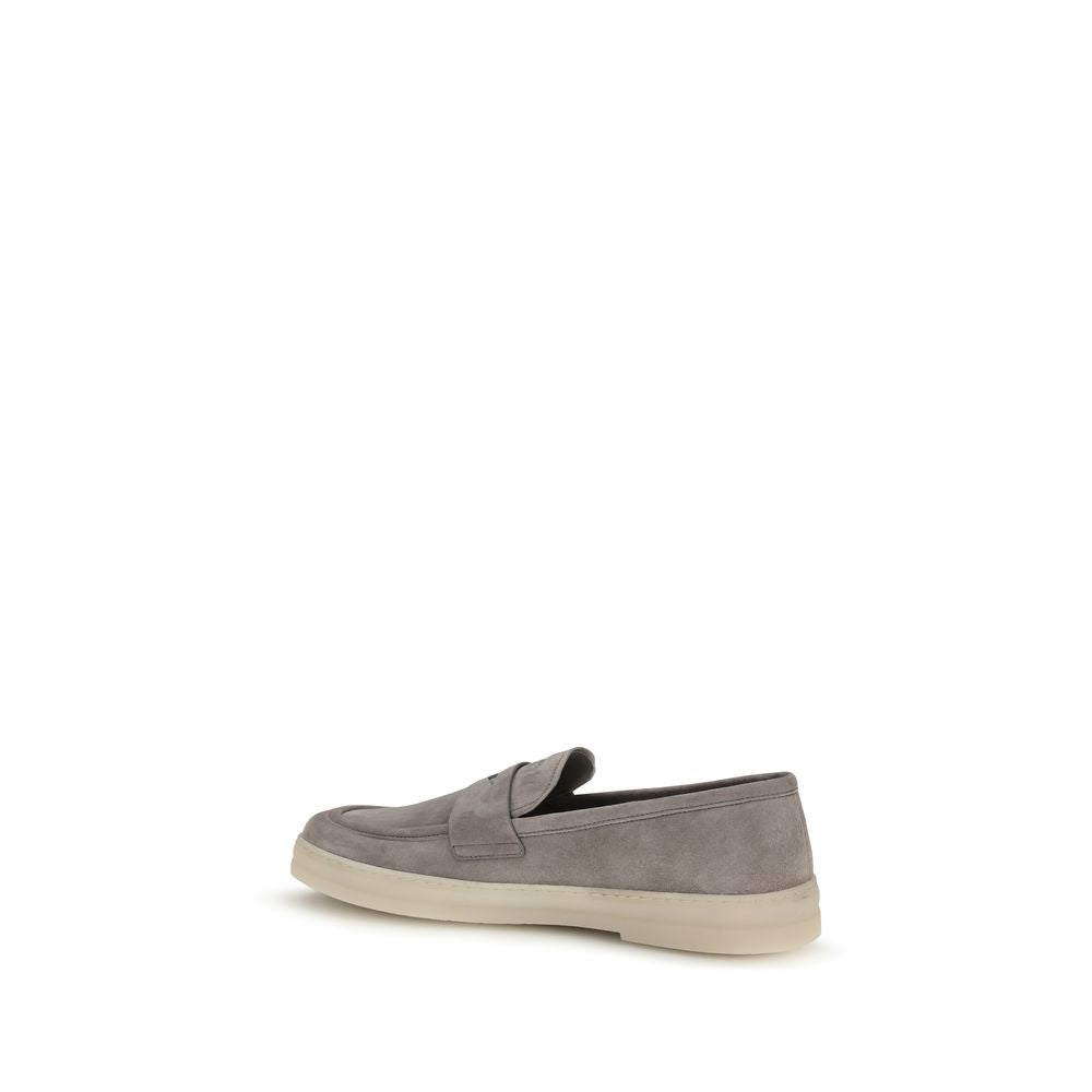 2026 New Arrival Prada Gray Calf Leather Bos Taurus Slip-On Loafers