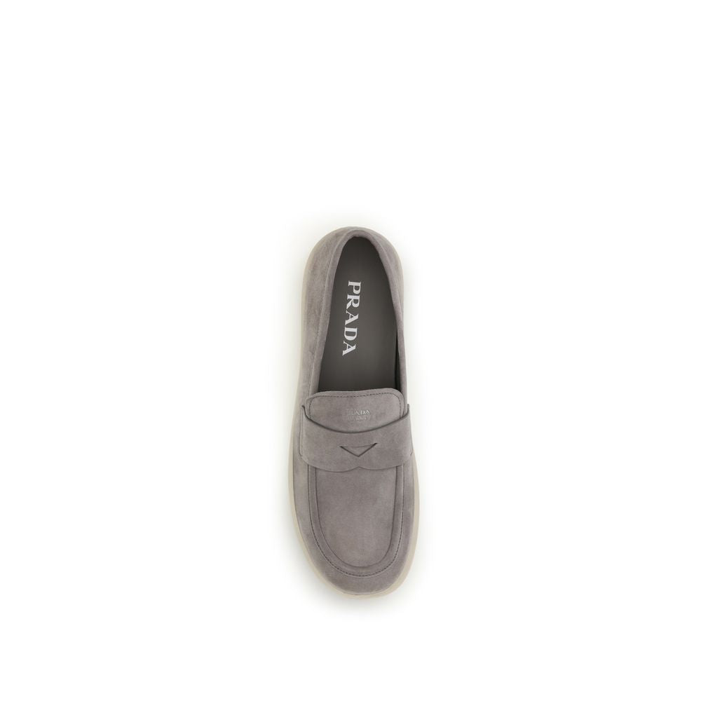 2026 New Arrival Prada Gray Calf Leather Bos Taurus Slip-On Loafers