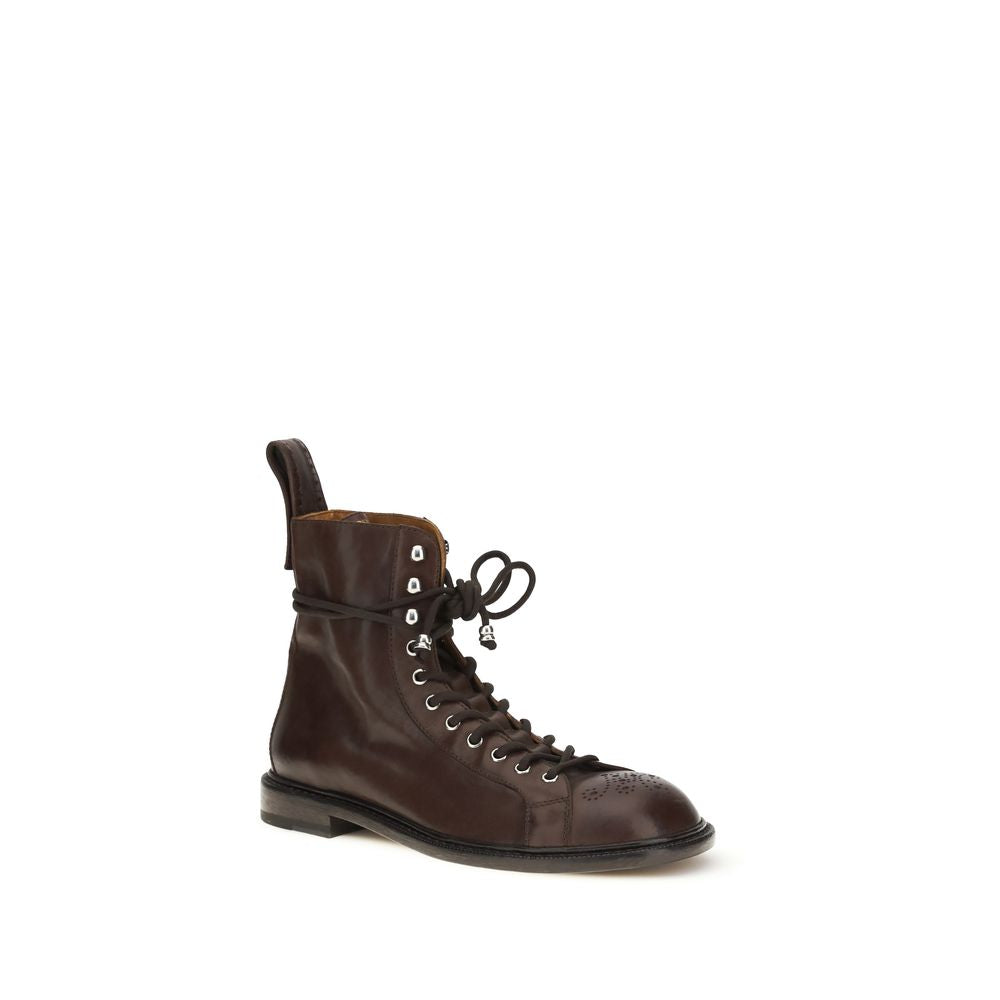 2026 New Arrival Versace Brown Calf Leather Bos Taurus Lace-Up Boots