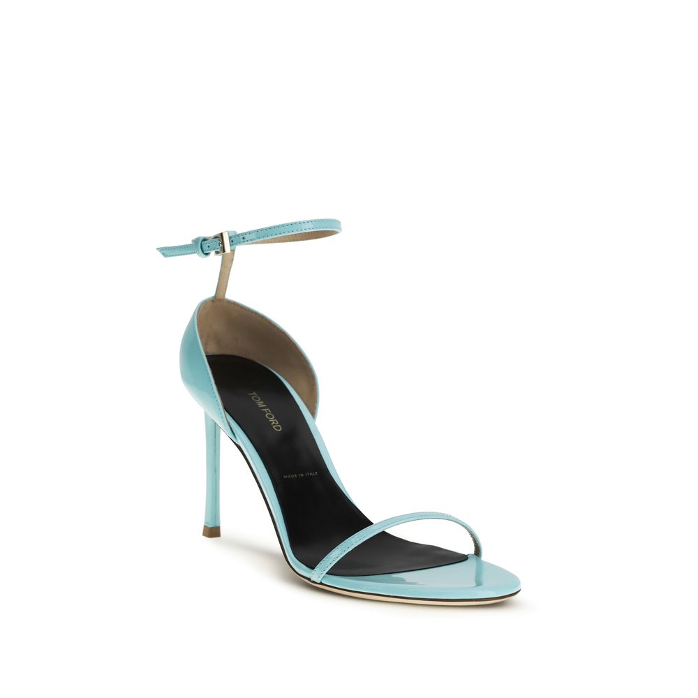 2026 New Arrival Tom Ford Blue Calf Leather Bos Taurus Stiletto Heel Sandals