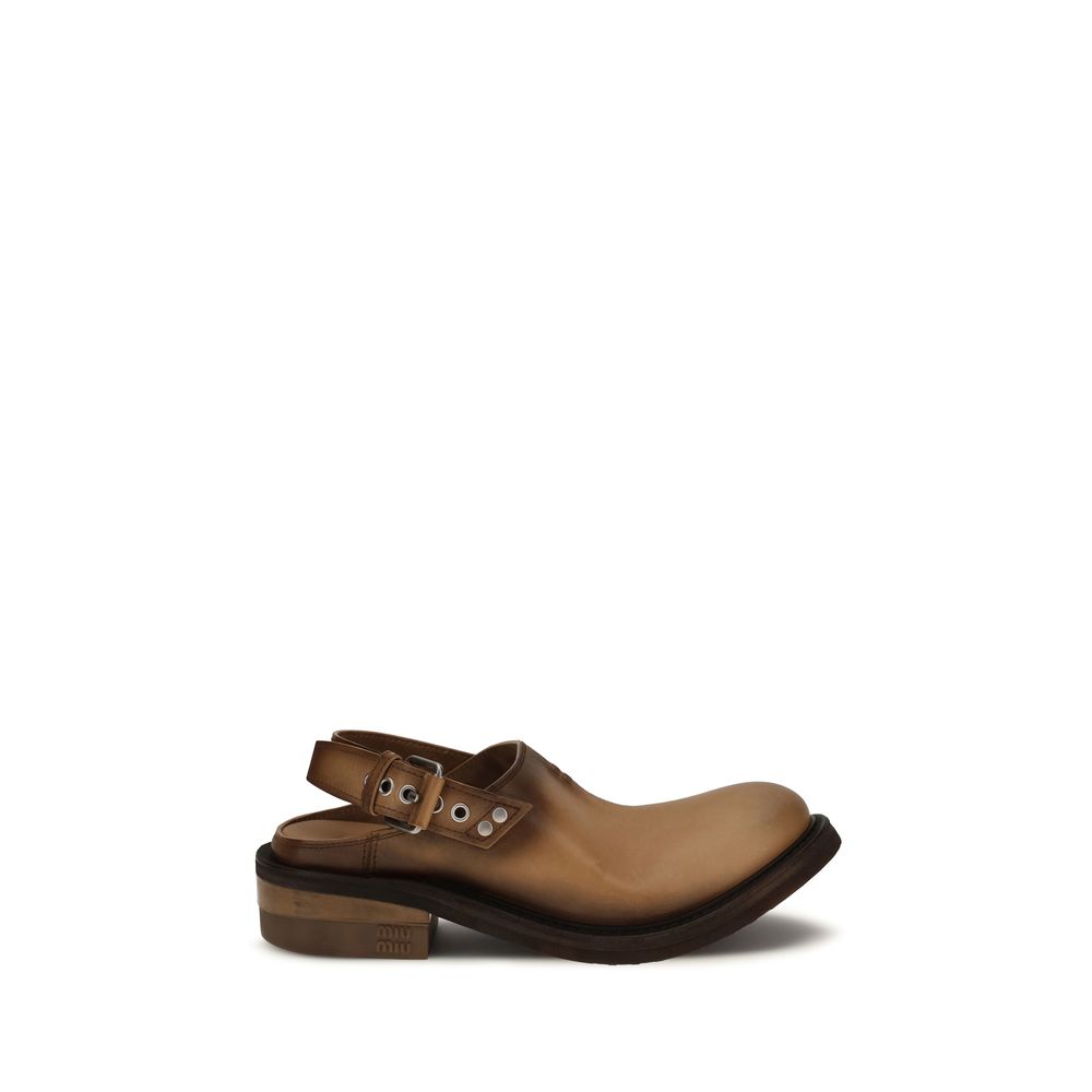 2026 New Arrival Miu Miu Brown Calf Leather Bos Taurus Mules