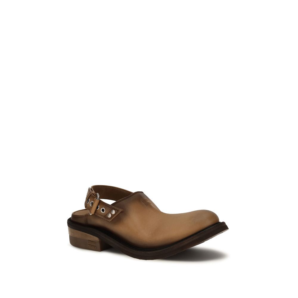 2026 New Arrival Miu Miu Brown Calf Leather Bos Taurus Mules