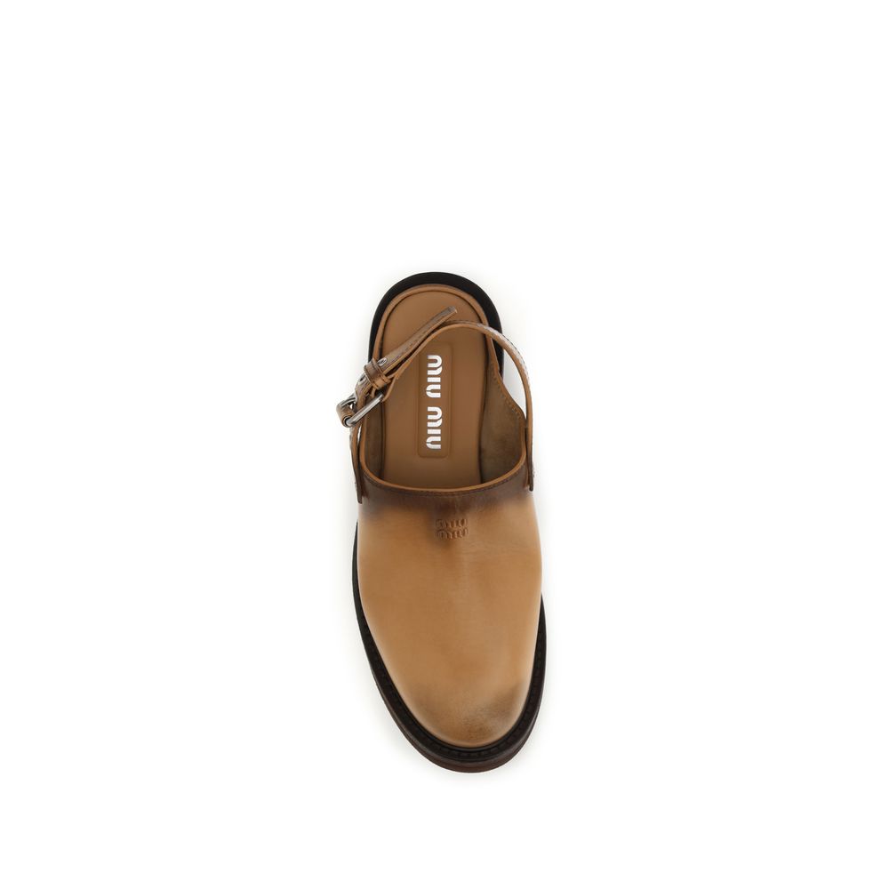 2026 New Arrival Miu Miu Brown Calf Leather Bos Taurus Mules