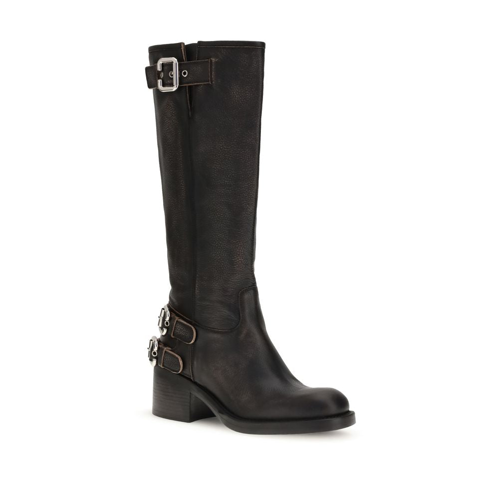 2026 New Arrival Chloé Black Calf Leather Bos Taurus Lace-Up Boots
