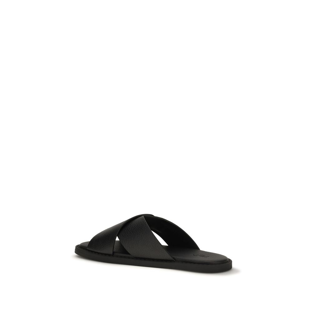 2026 New Arrival Fendi Black Calf Leather Bos Taurus Flat Sandals
