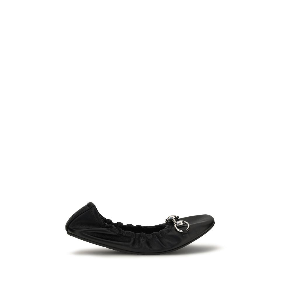 2026 New Arrival Gucci Black Calf Leather Bos Taurus Ballet Flats